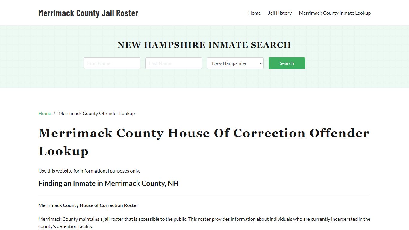 Merrimack County House of Correction Inmate Search, Jail Rosters