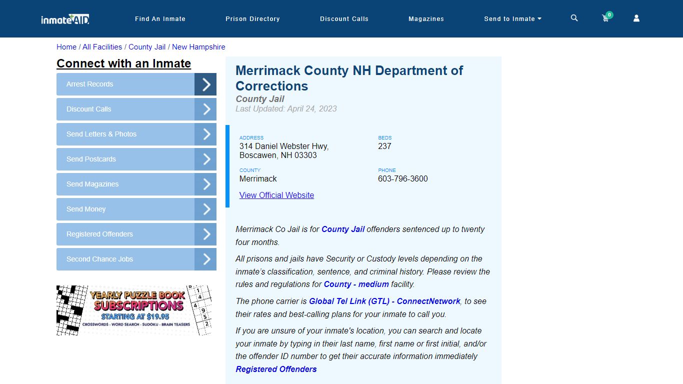 Merrimack County NH Department of Corrections